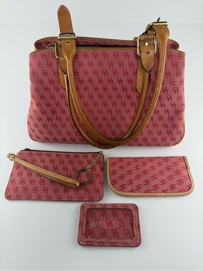 Vintage Dooney & Bourke Y2K Red Monogram Shoulder Hangbag & Accessories Set